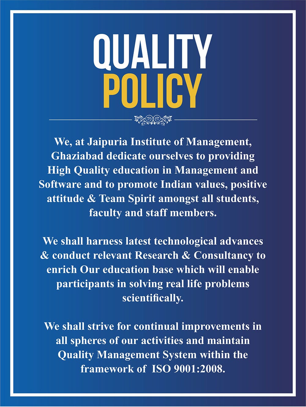 Quality Policy Jaipuria Institute Of Management Indirapuram Ghaziabad 9606