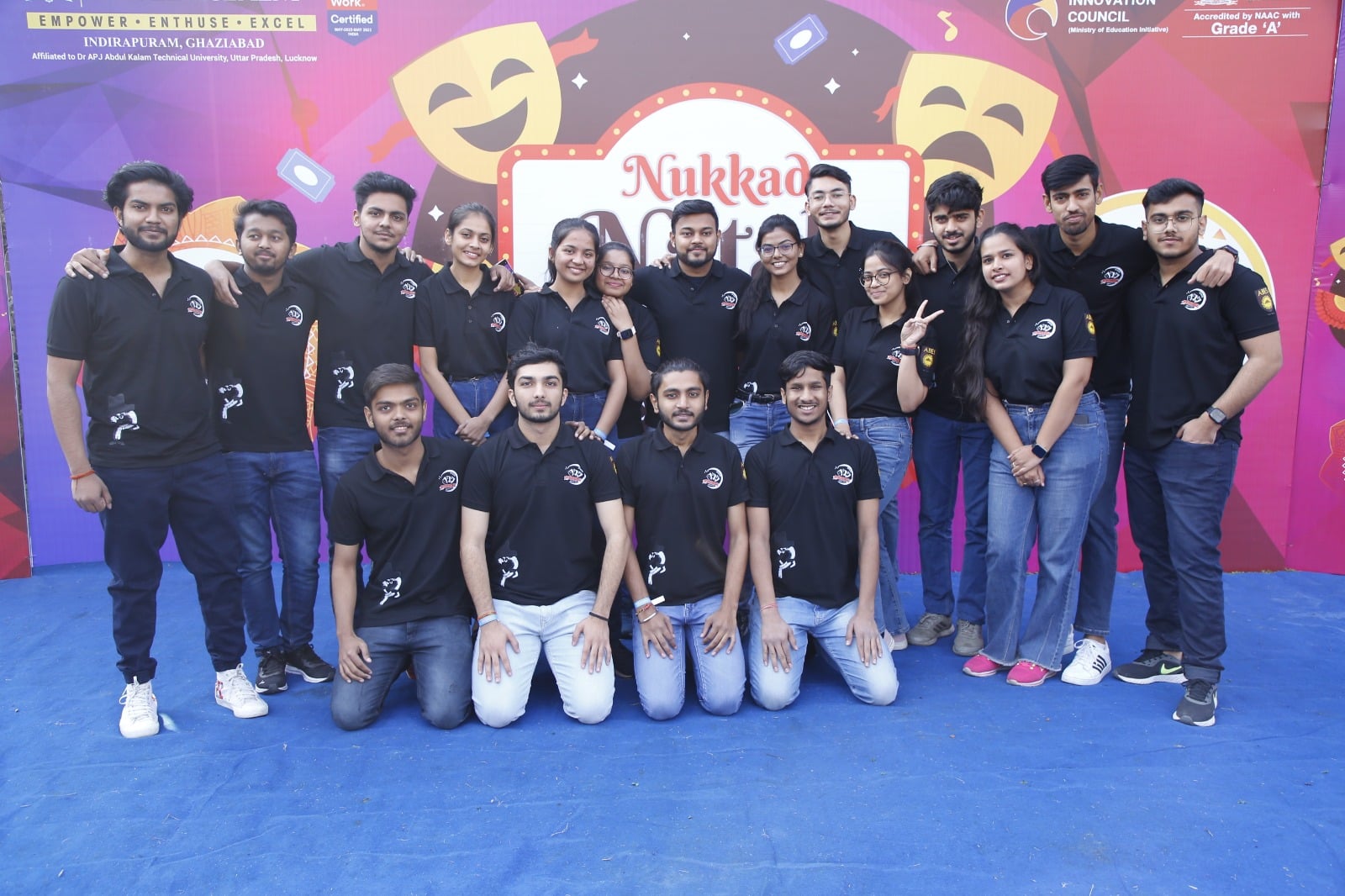 The proud ensemble of the Nukkad Natak 'Aawahan' gathered for a team portrait at Mercato.