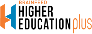 Brainfeed Higher Education Plus logo with a blue and orange geometric mark on the left
