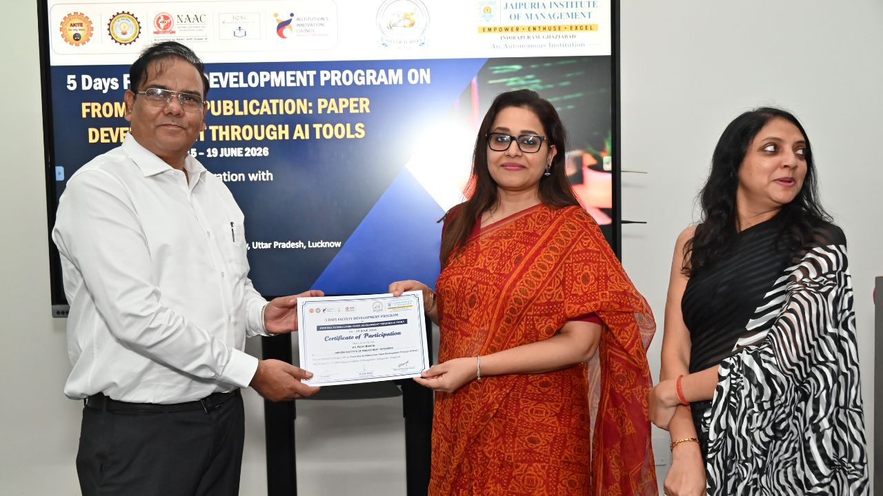 Report on Day 5 and Valedictory Session of the 5-Day Faculty Development Program 6 - Jaipuria Institute of Management, Indirapuram Ghaziabad Report on Day 5 and Valedictory Session of the 5-Day Faculty Development Program 6