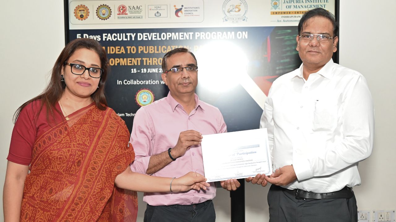 Report on Day 5 and Valedictory Session of the 5-Day Faculty Development Program 7 - Jaipuria Institute of Management, Indirapuram Ghaziabad Report on Day 5 and Valedictory Session of the 5-Day Faculty Development Program 7